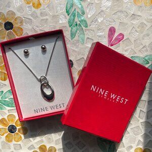 Nine West Silver-Tone Necklace & Earring Set | Elegant Jewelry Gift Box, Nickel-